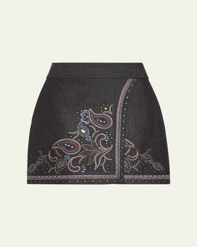 Lauren Embroidered Denim Mini Skirt